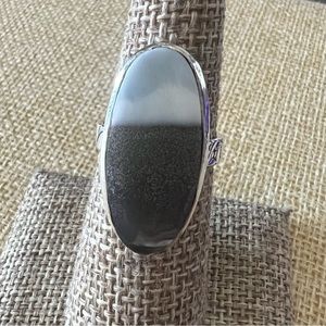 New Blue Owyhee Opal Stone Silver Overlay Ring Size 6.5 - 6.75